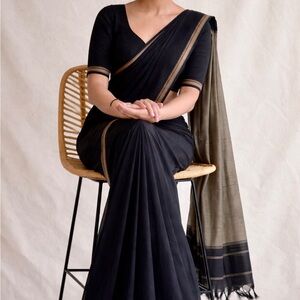 Elegant Black Saree with tan Pallu Trim new